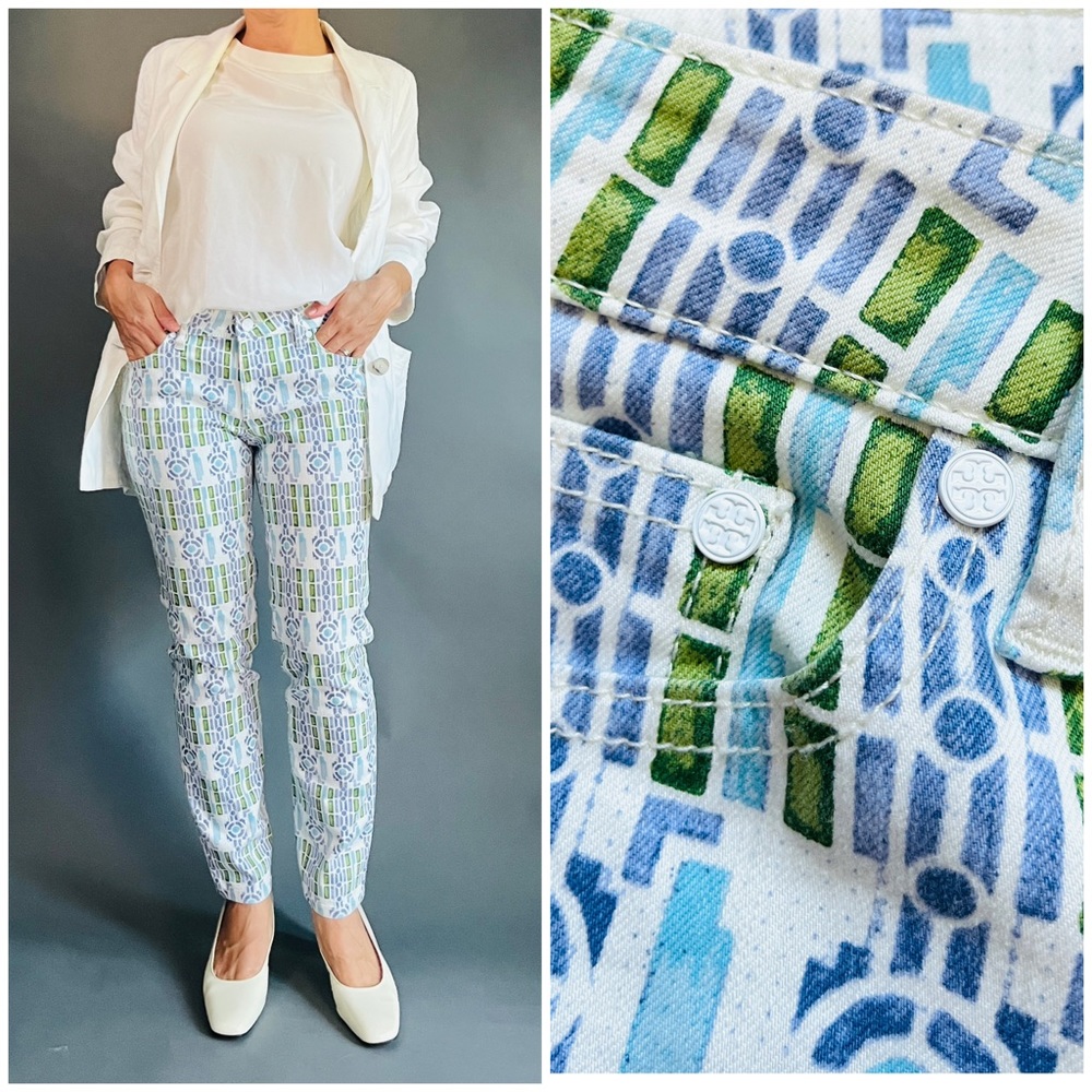 TORY BURCH graphic denim jean trousers